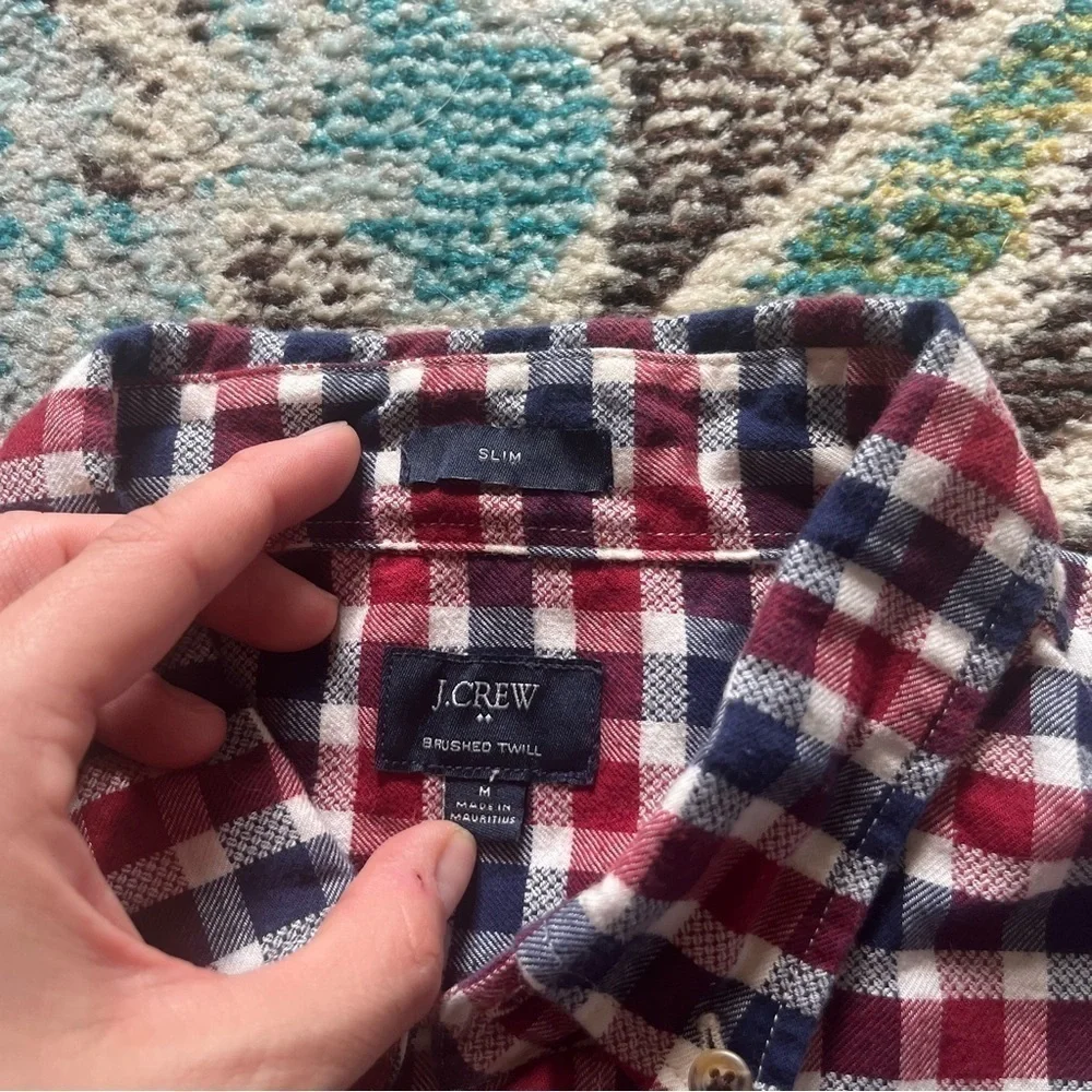Red white and blue J. Crew plaid button down shirt